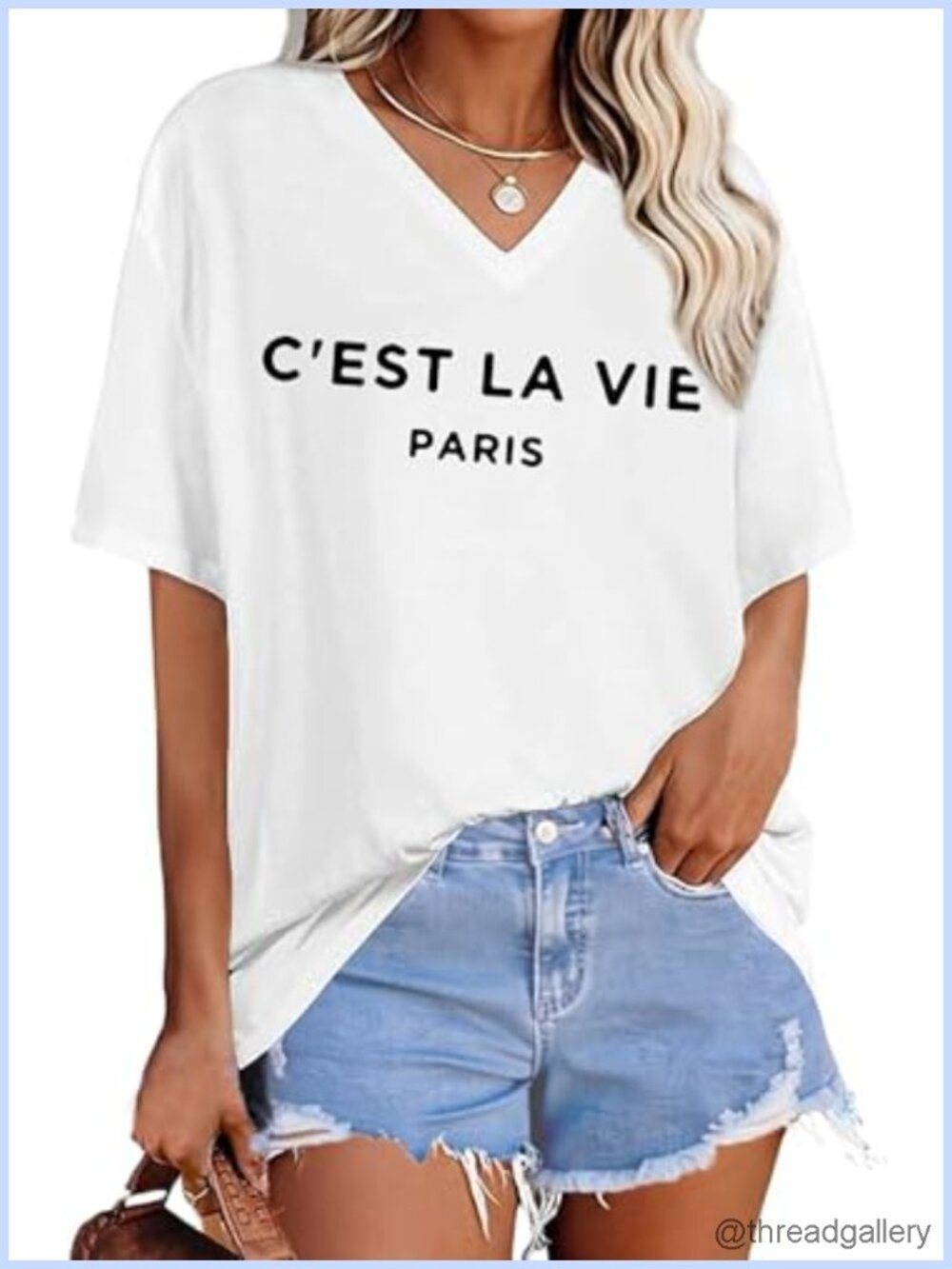 Oversized V Neck Graphic Tee Loose Fit Short Sleeve Cotton Top